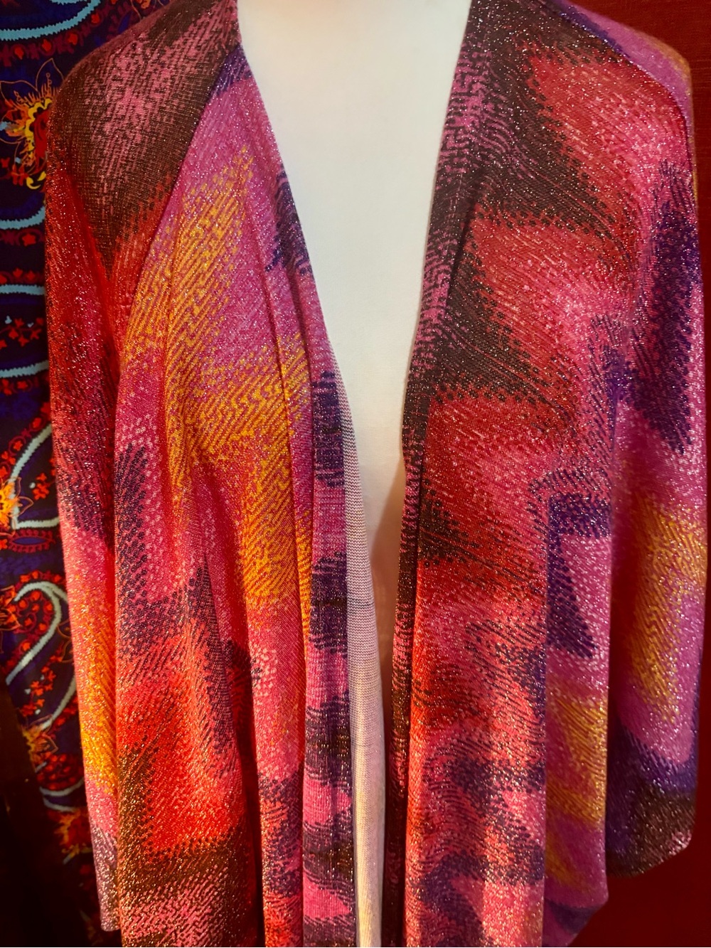 (All 3!) IMAN Pink, Orange & Purple Metallic Knit Cardigan NWT